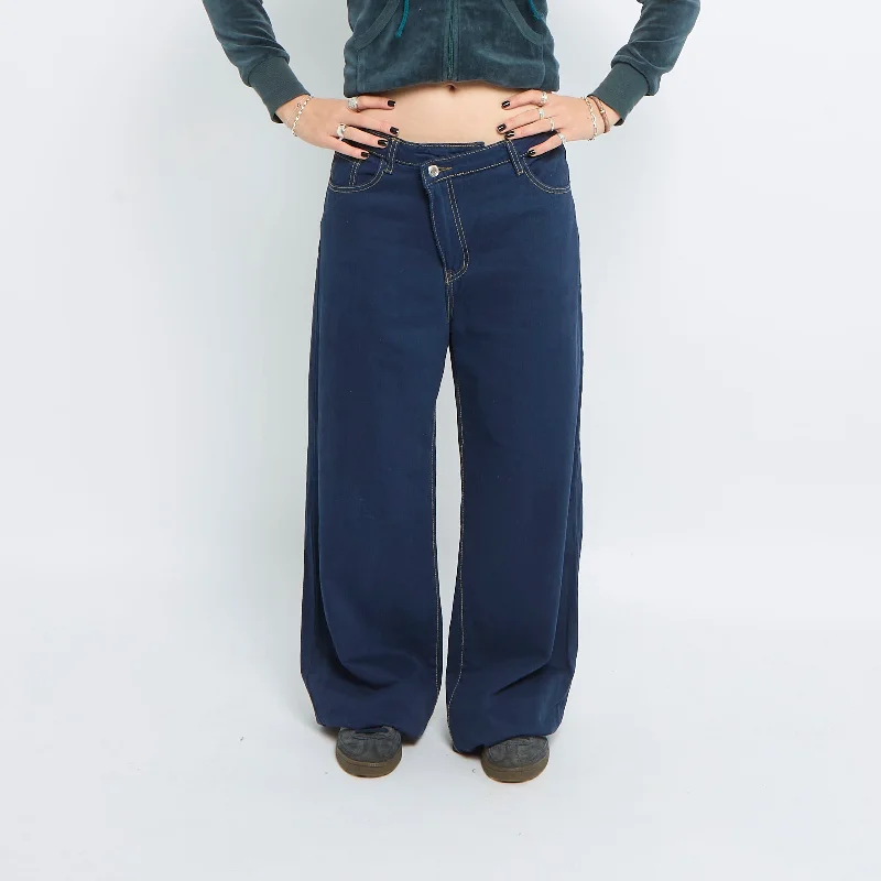 Contrast Stitch Straight Leg Jeans - UK 10 Cozy Wide-Legged Jeans