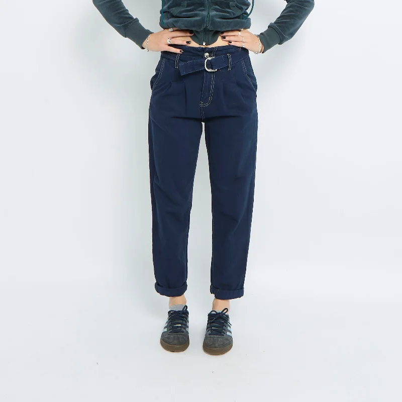 Contrast Stitch Straight Leg Jeans - UK 10 Trendy Cut-Off Denim Shorts