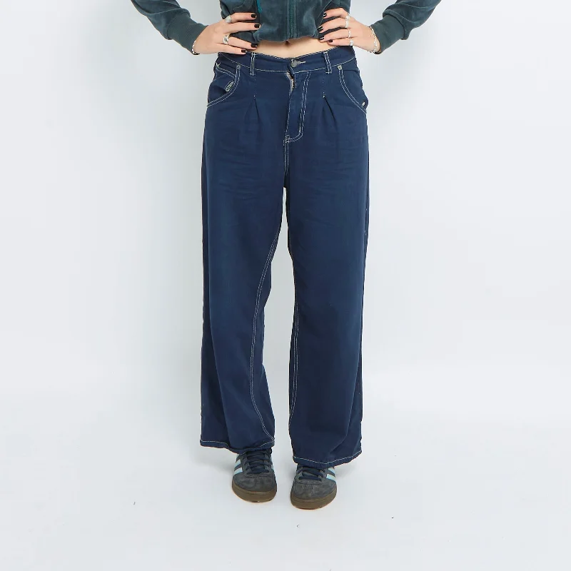 Contrast Stitch Straight Leg Jeans - UK 8 Stylish High-Waist Skinny Denim