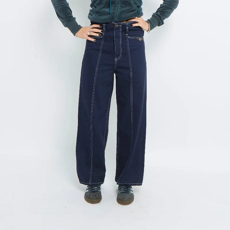 Contrast Stitch Straight Leg Jeans - UK 8 Stylish High-Waisted Denim