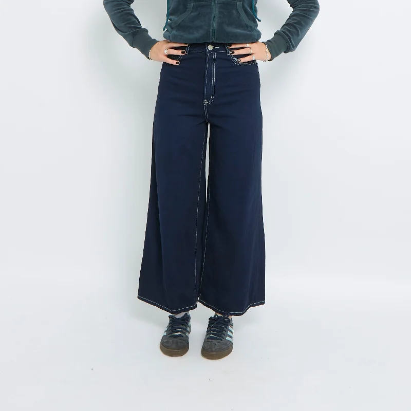 Contrast Stitch Wide Leg Jeans - UK 6 Chic Faded Blue Jeans
