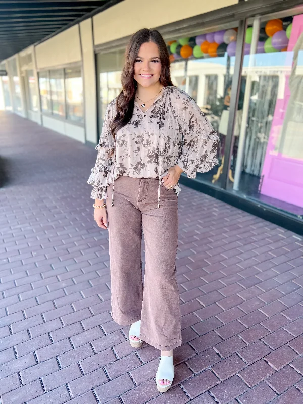 Don't Let Me Go Wide Leg Pant-Brown Fashionable Work Pants