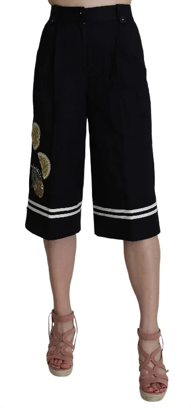 Elegant High Waist Black Cotton Pants Comfortable Fleece Pants
