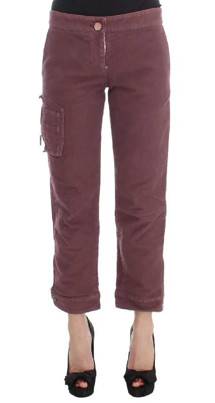 Ermanno Scervino Chic Bordeaux Capri Cropped Cargo Pants Fashionable Track Pants