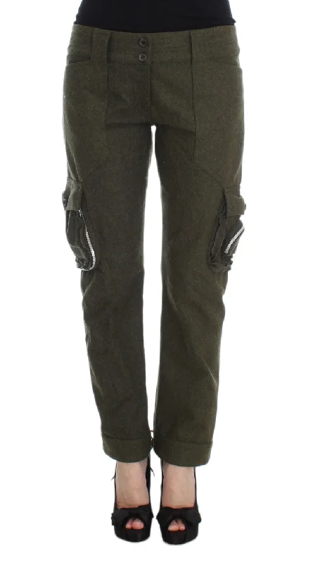 Ermanno Scervino Chic Green Cargo Pants for Effortless Style Comfy Zip-Up Pants