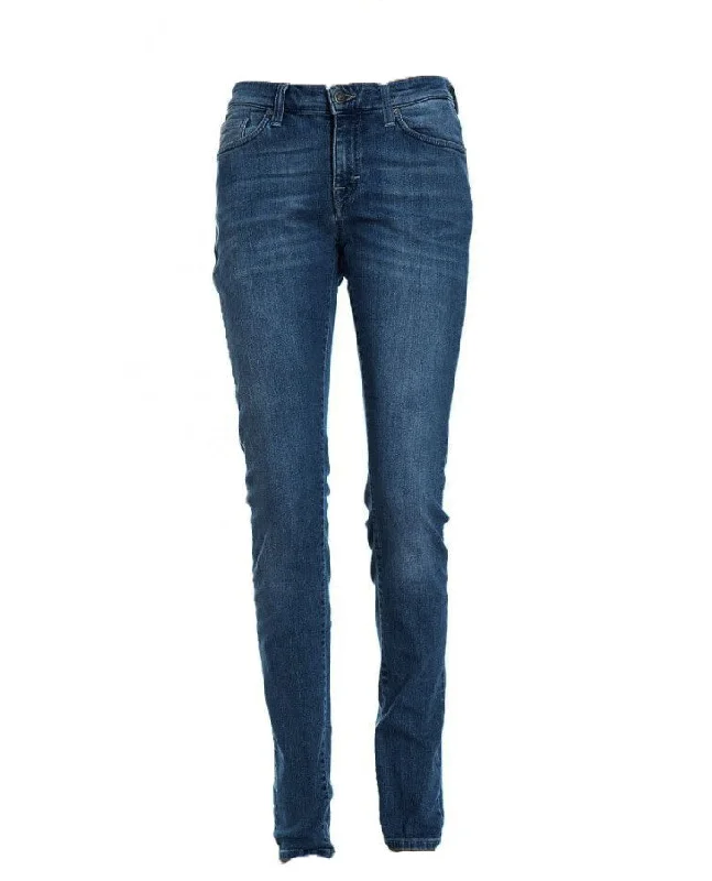 GANT Women's Mid Blue Audrey Dark Denim Jeans 410528 $225 NWT Comfortable Distressed Straight-Leg Jeans