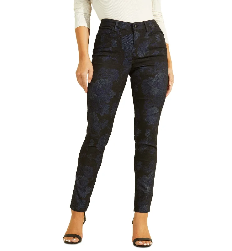 Guess 1981 Floral Print Skinny Leg Jeans Elegant Dark-Wash Bootcut Jeans