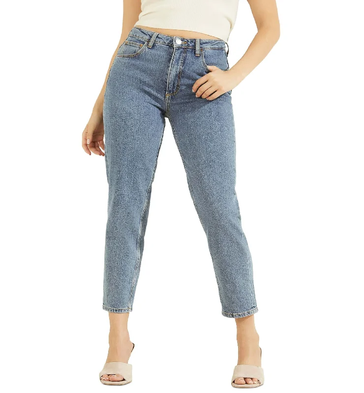 Guess Womens High Rise Mom Jeans Classic Button Fly Jeans