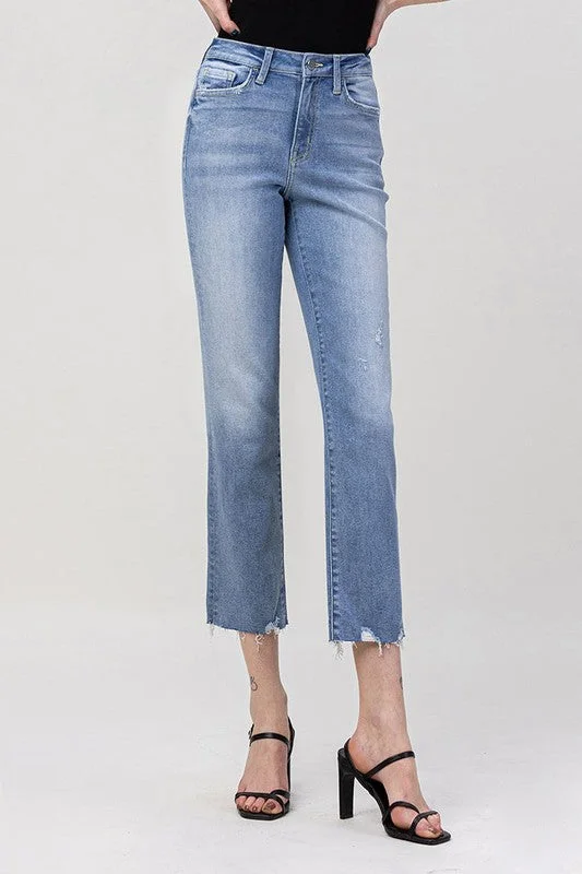 High Rise Crop Straight Jeans Stylish High-Waisted Denim