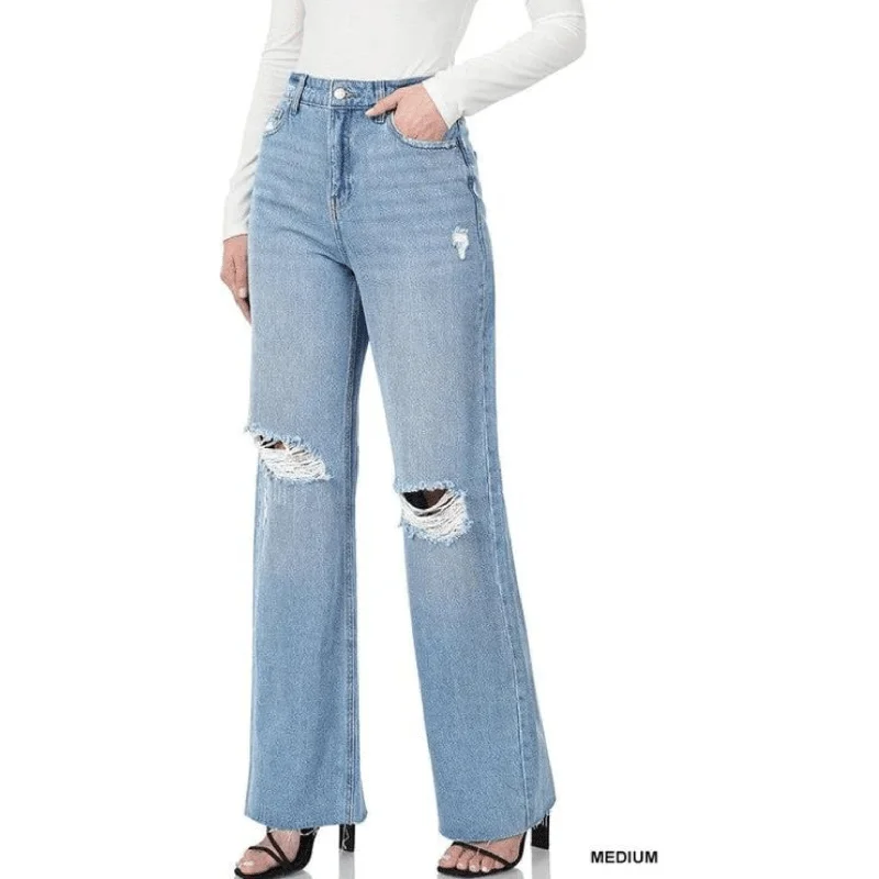 High-rise Straight Leg Denim Pants Classic Flared Pants