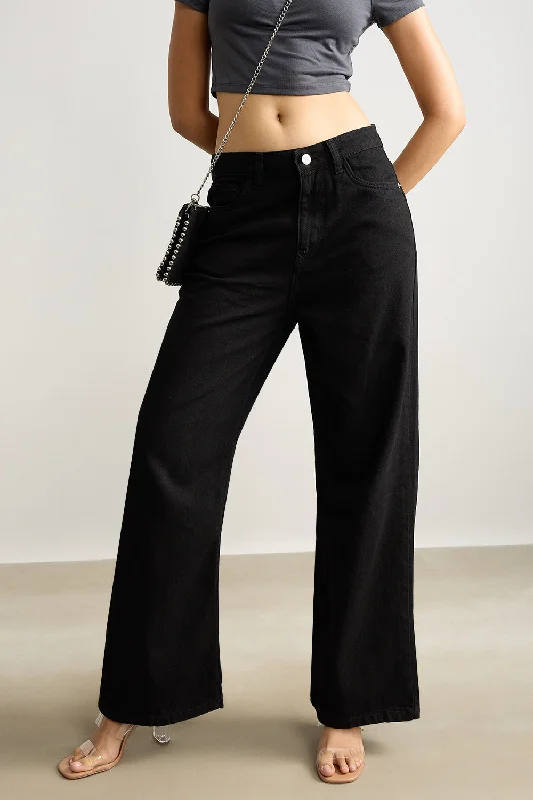 High Waisted Wide Black Jeans Stylish High-Waist Jeans