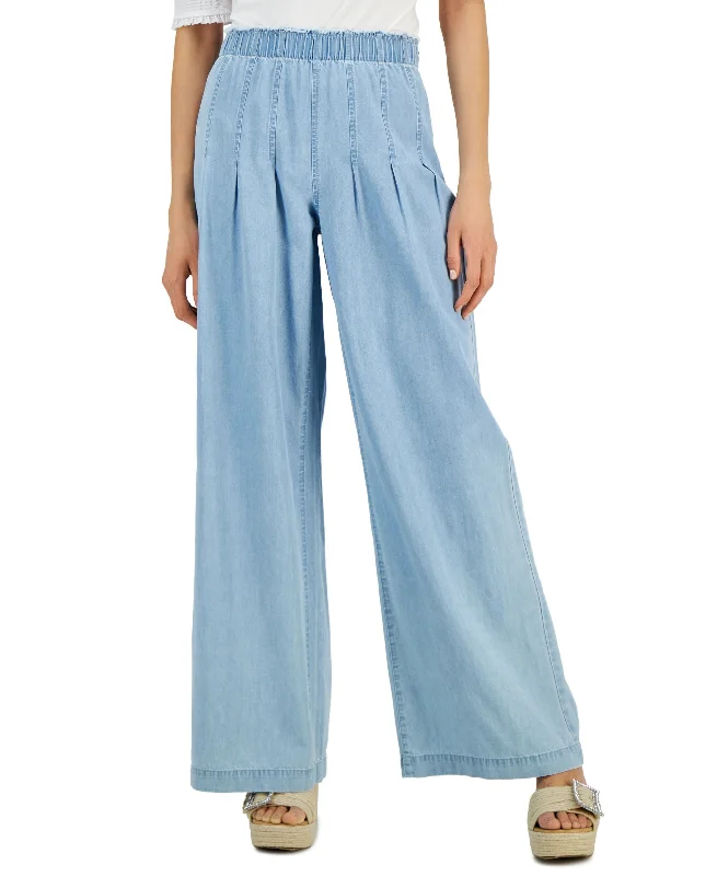 INC International Concepts Womens High Rise Chambray Wide Leg Pants High-Waist Jogger Pants
