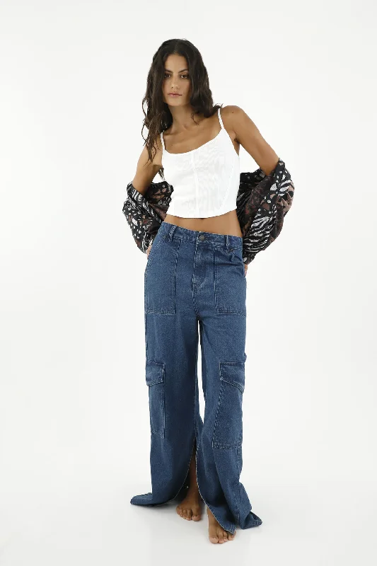 Women's Cargo Jeans Cozy Relaxed Fit Jeans