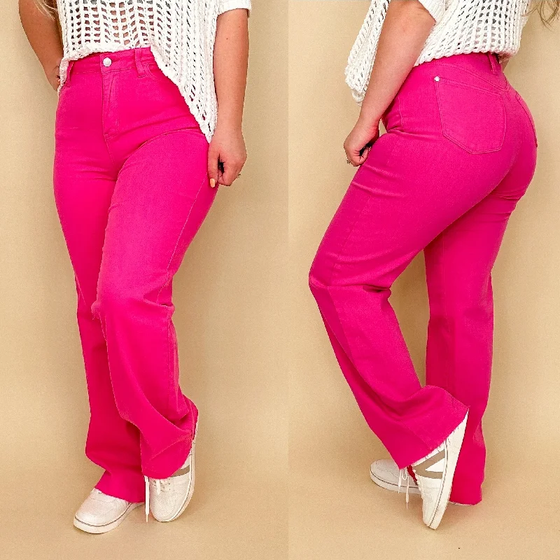 Judy Blue Roxie High Rise 90's Straight Leg Pink Jeans Stylish High-Waisted Denim