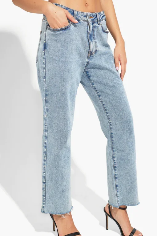 Light Blue Jordy Pearl Denim Pants Classic Straight-Leg Pants