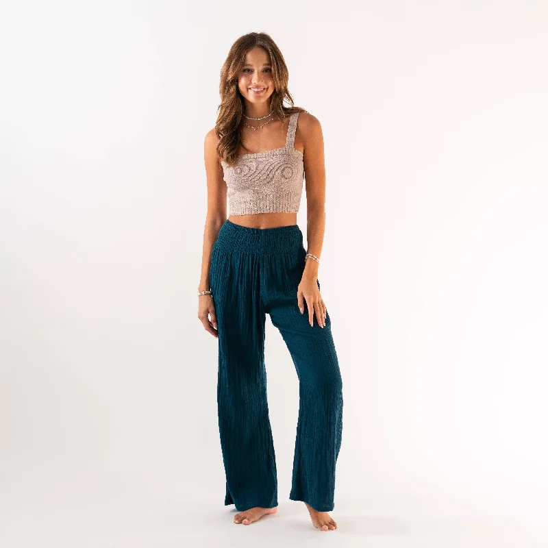Lotus and Luna - Deep Teal Cotton Wide Leg Pants Comfortable Jogging Pants