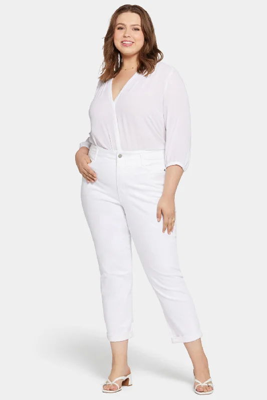 Margot Girlfriend Jeans In Plus Size - Optic White Fashionable Raw Hem Bootcut Jeans