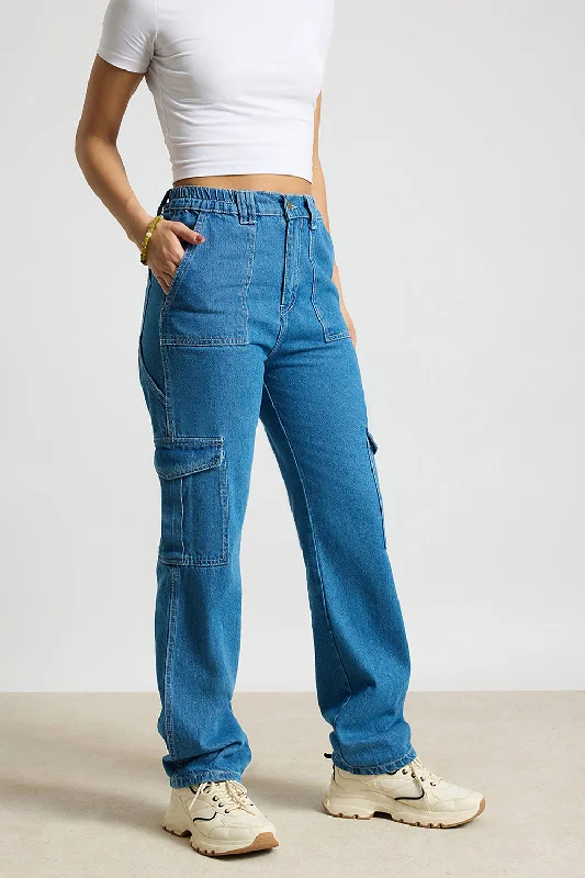 Blue Horizon Cargo Jeans Fashionable Relaxed Fit Denim