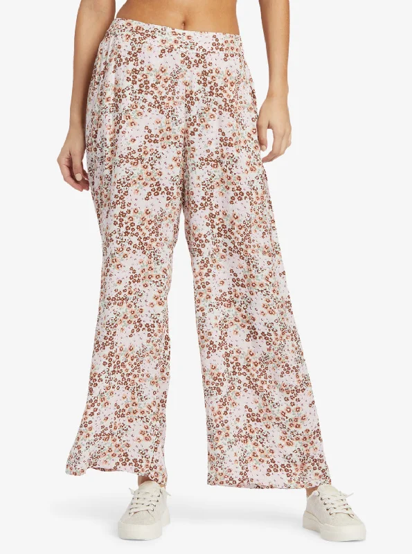 Midnight Avenue Pants - Wild Fields Floral Warm Taupe Stylish Paperbag Waist Pants