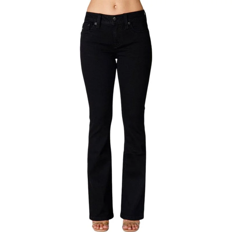 MISS ME - WOMENS 34" LOW-RISE BOOTCUT JEANS #M5082B182L Trendy Low-Rise Bootcut Jeans