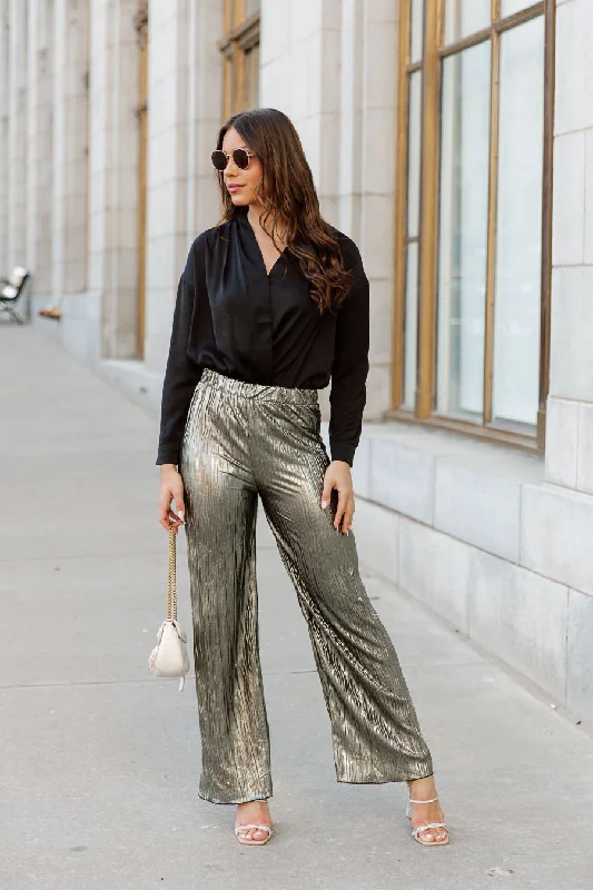 NAOMI WIDE LEG PLEATED PANTS Chic Checkered Pants