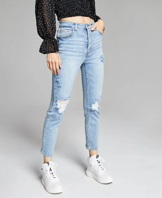 Now This Womens Covered Button Slim Straight Leg Jeans Classic Blue Denim Jeans