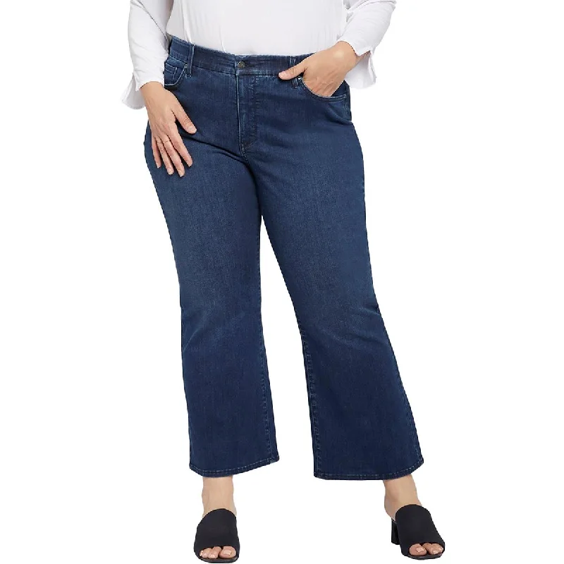 NYDJ Womens Plus Relaxed Fit Dark Wash Flare Jeans Chic Double Waistband Jeans