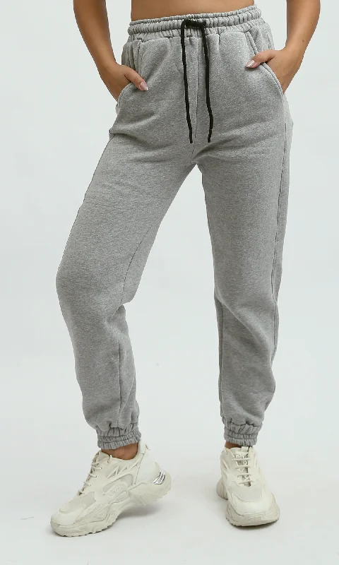 O199402 Heather Grey Slip On Jogger Pants Elastic Waist Formal Dress Pants