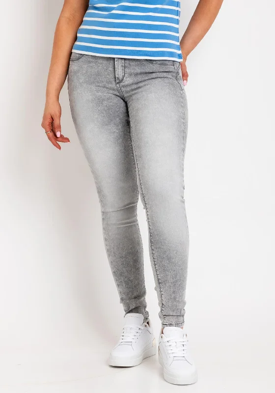 Tiffosi One Size Double Up Push in Skinny Jeans, Grey Wash Fashionable Slim Fit Jeans