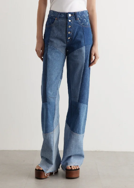 Regenerated Denim Flare Pants Formal Slim Pants