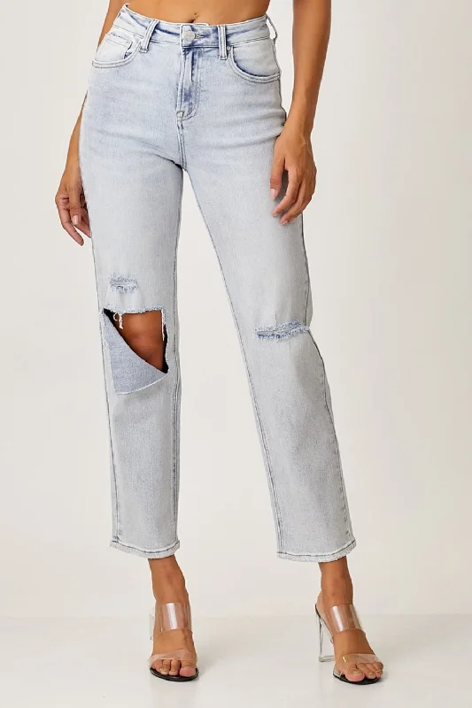RISEN High Rise Distressed Relaxed Jeans Stylish High-Rise Mom Jeans