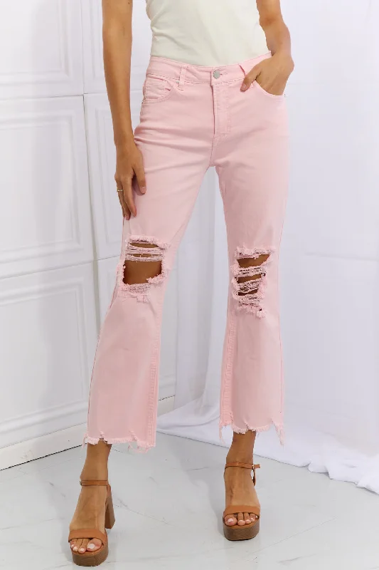 RISEN Miley Full Size Distressed Ankle Flare Jeans Comfortable Straight-Legged Denim