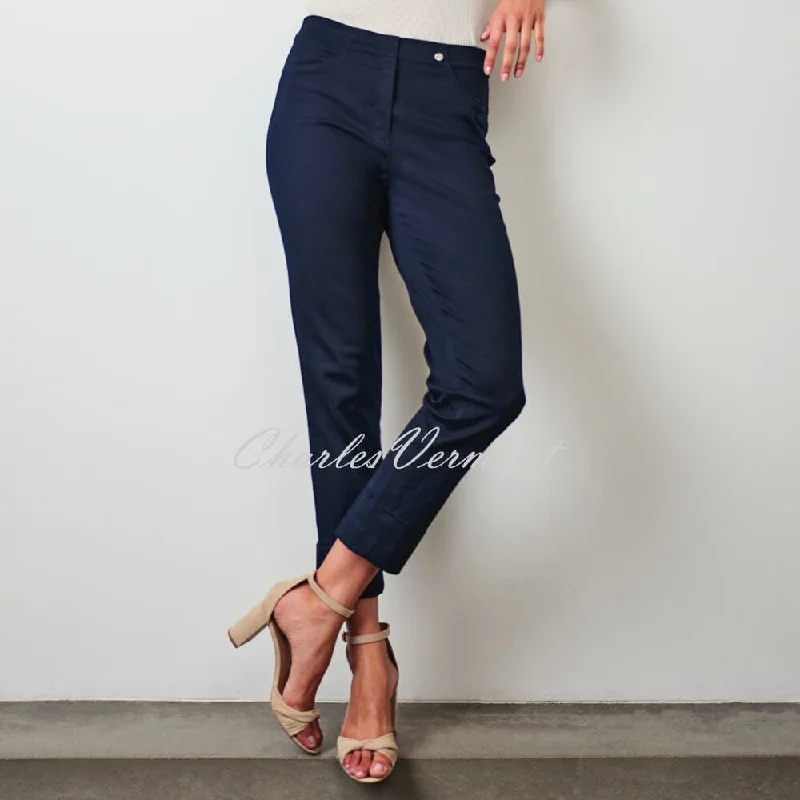 Robell Bella 09 – 7/8 Cropped Jean 51628-5448-69 (Navy Denim) Fashionable Frayed Hem Denim