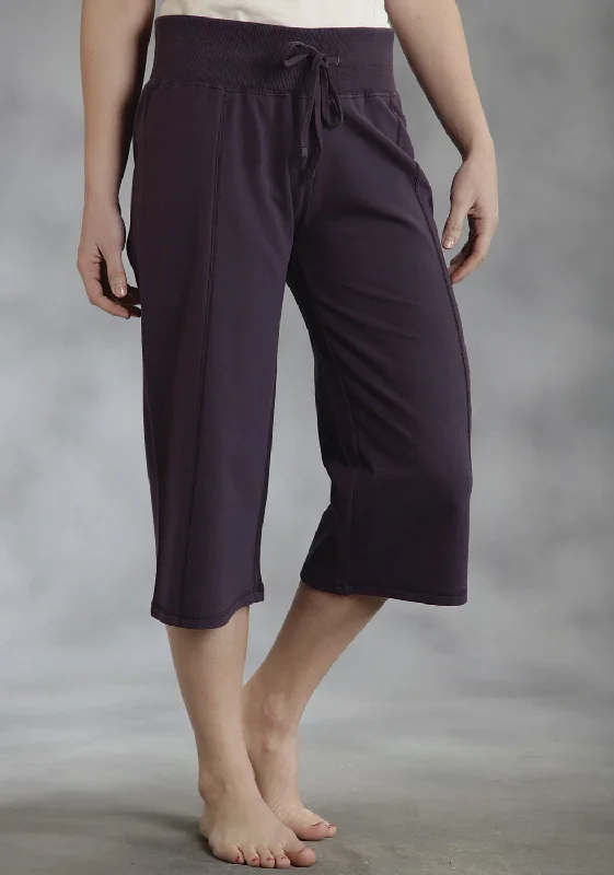 Roper Womens Solid Knit Blue 100% Cotton Capri Pants Elegant Silk Pants