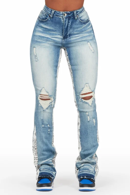 Khaleesy Light Wash Stacked Flare Jean Fashionable Slim Fit Jeans