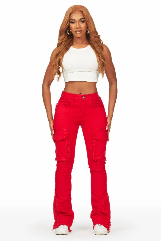 Kassidy Red Stacked Flare Jean Comfortable Jogger Style Jeans