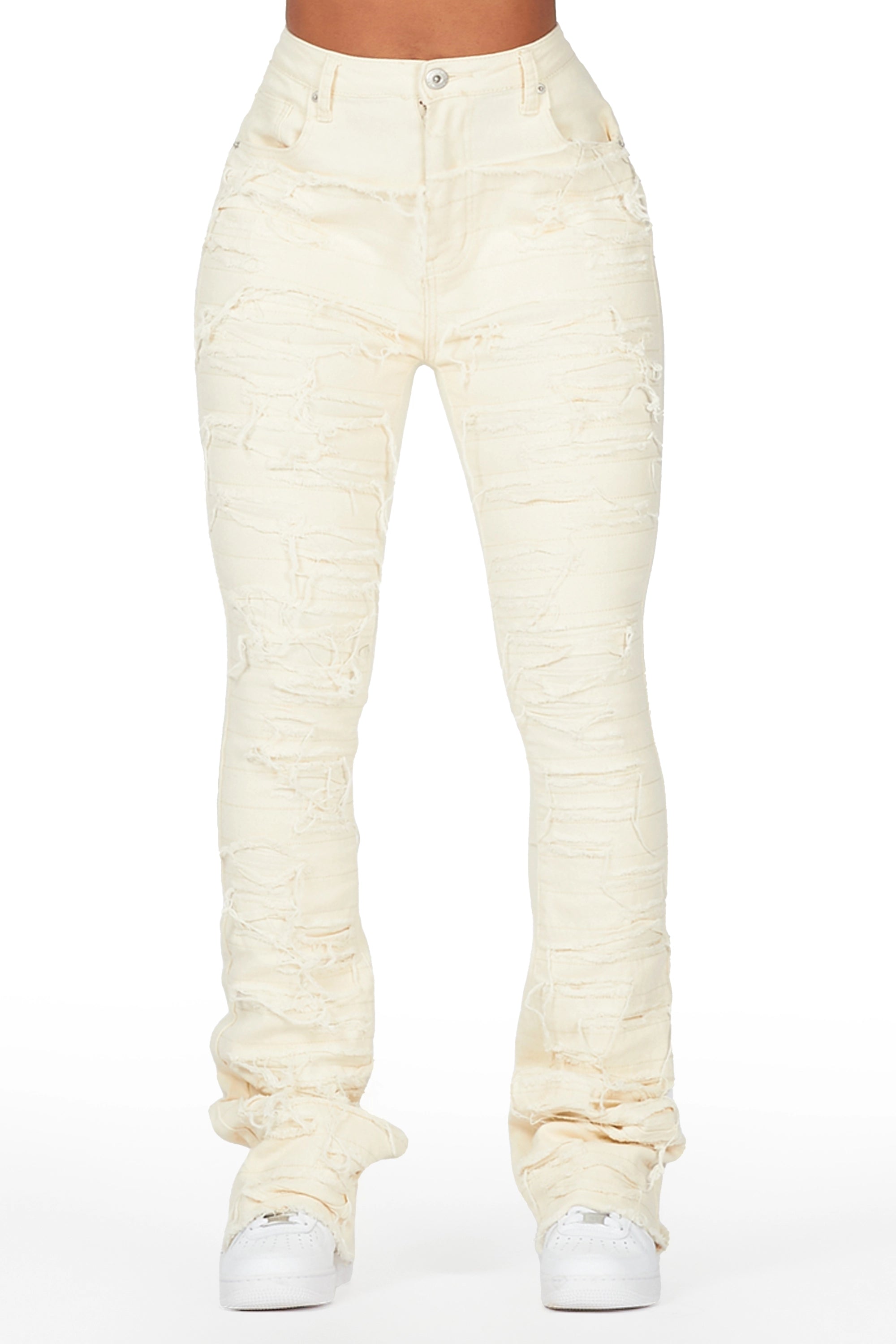 Shareya Beige Stacked Flare Jean Trendy Skinny High-Waist Jeans