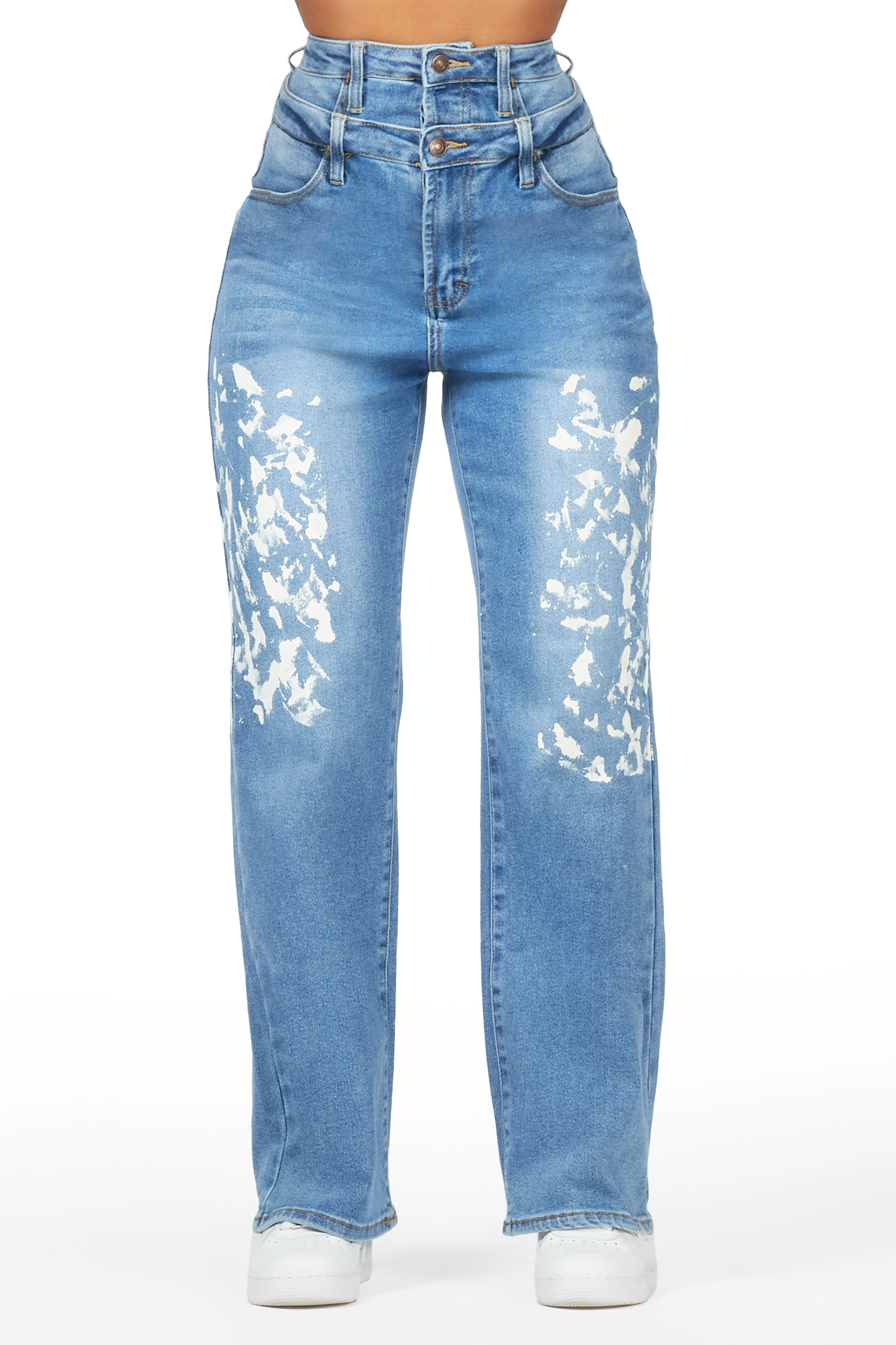 Katina Light Wash Painted Wide Leg Jean Classic Blue Denim Jeans
