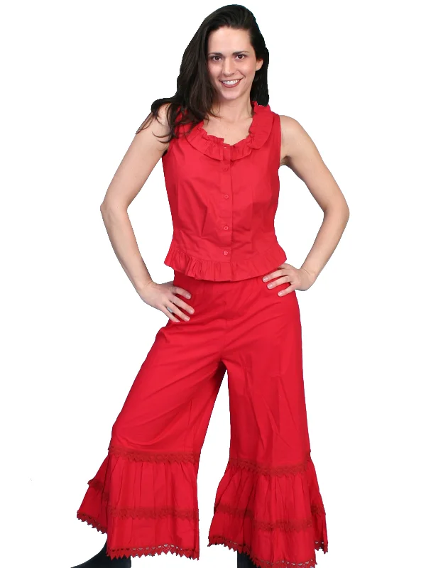 Scully RangeWear Womens Red 100% Cotton Ruffle Crochet Lace Pants Bloomers High-Waist Jeans