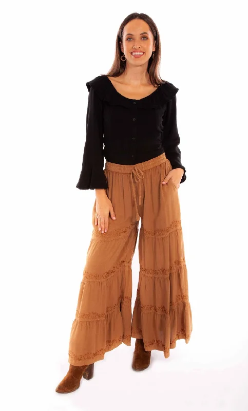 Scully Womens Beige Rayon Palazzo Pants Stylish Paperbag Waist Pants