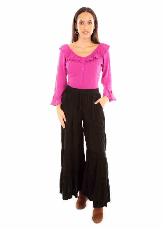 Scully Womens Black Rayon Palazzo Pants Elegant High-Waist Pants