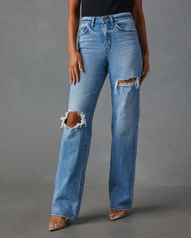 Sequoia 90s Fit Distressed Straight Leg Jeans Elegant Wide-Leg Jeans
