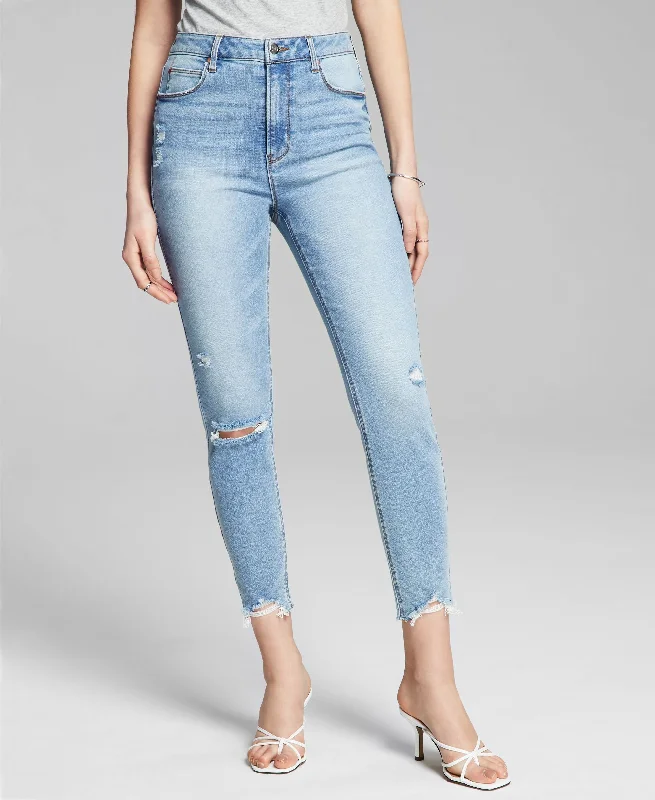 Shark Bite Hem Perfect Skinny Ankle Jeans Comfortable Low-Rise Jeans