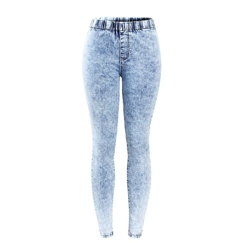 Stretchy Acid Washed Jeans Stylish High-Rise Mom Jeans