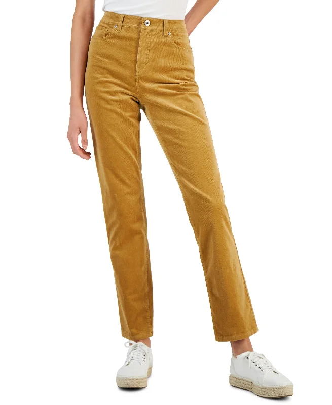 Style & Co Womens High Rise Straight Leg Corduroy Pants Stylish Elastic Waist Pants