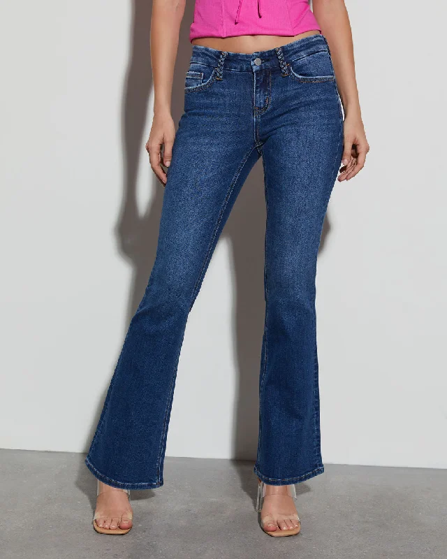 Suzanne Braided Low Rise Flare Jeans Casual Bootcut Ripped Jeans