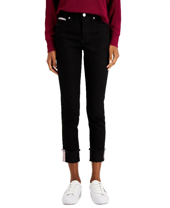 Tommy Hilfiger Raw Cuff Skinny Jeans Trendy Pleated Waist Jeans