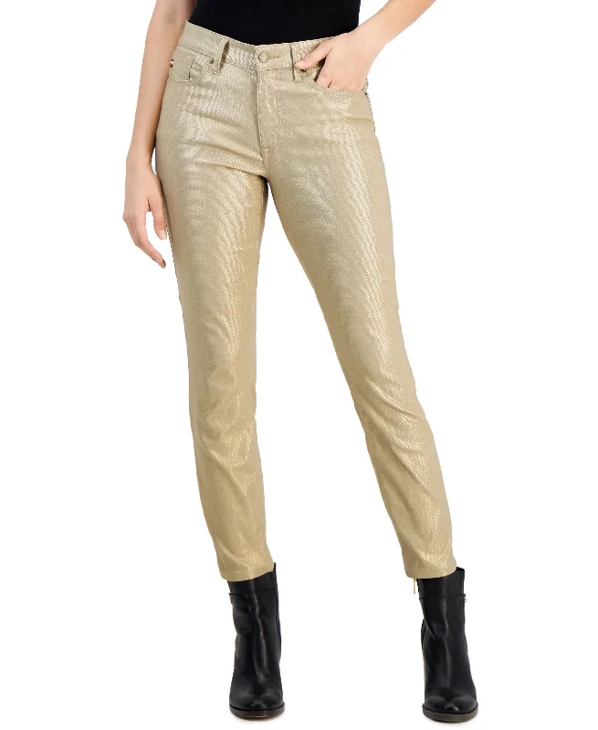 Tommy Hilfiger Womens Tribeca Skinny Leg Ankle Metallic Jeans Elegant Tapered Leg Denim