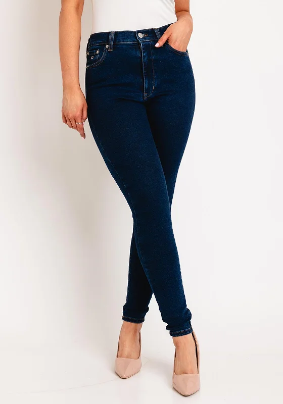 Tommy Jeans Womens Sylvia High Rise Super Skinny Jeans, Dark Wash Denim Cozy Wide-Legged Jeans