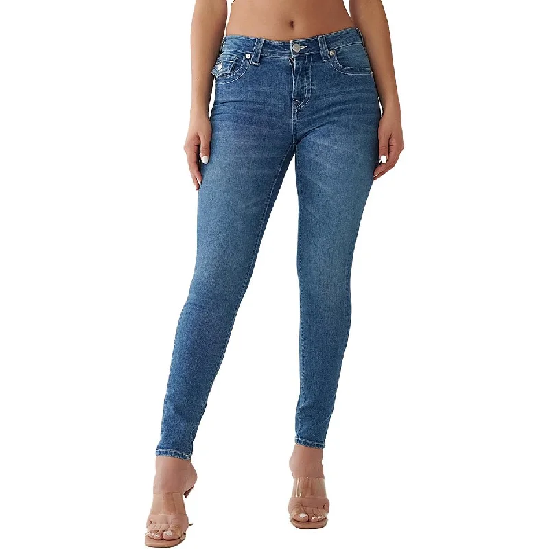 True Religion Womens Jennie Curvy Mid-Rise Medium Wash Skinny Jeans Fashionable Slouchy Fit Jeans